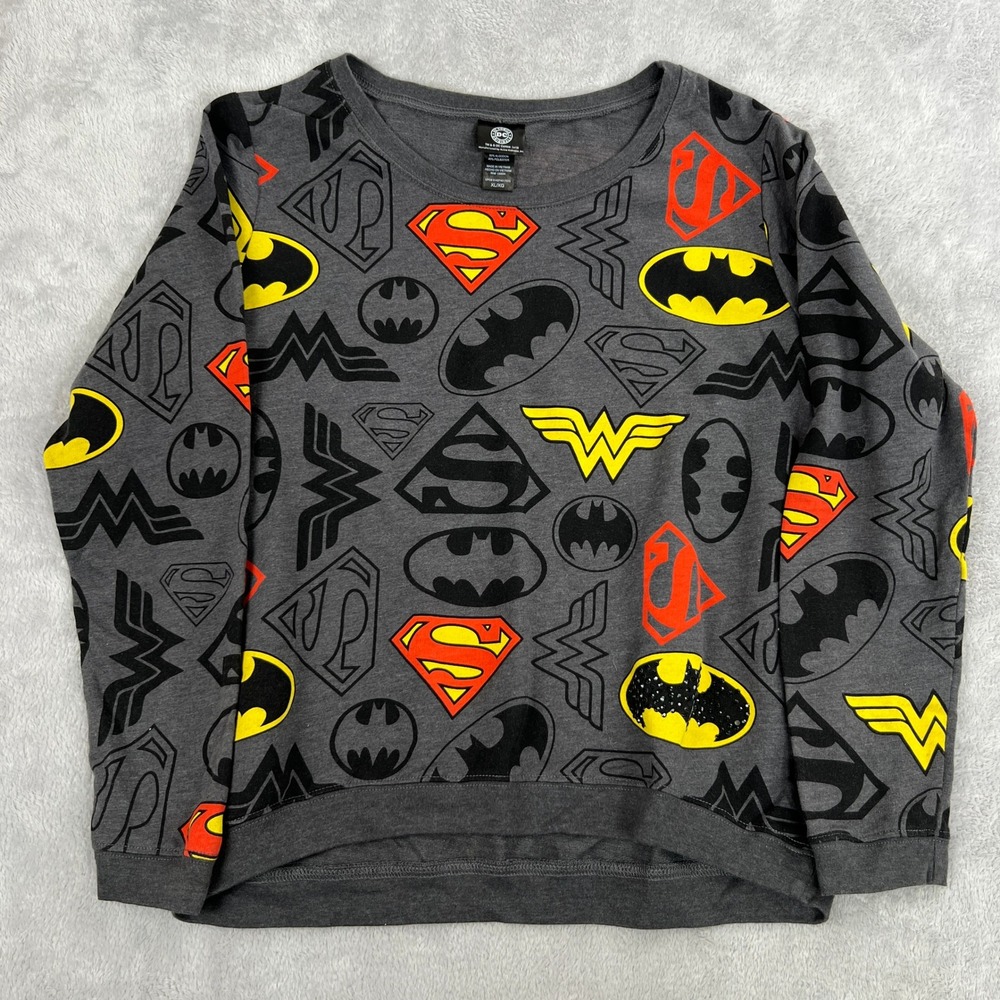 DC Comics Justice League Rhinestone Sweatshirt XL Gray Women Graphic Pullover
